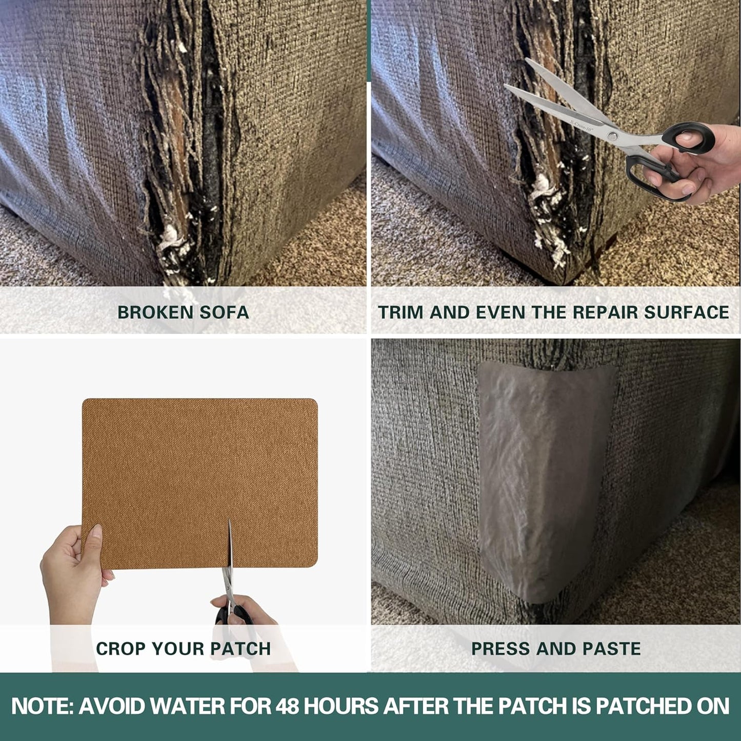 Azobur Couch Patch Repair Fabric,Microfiber Fabric, Self-Adhesive, for Sofa Repair and Upholstery, 2 Pieces, 9.5 x 11 inches (Olive Green)
