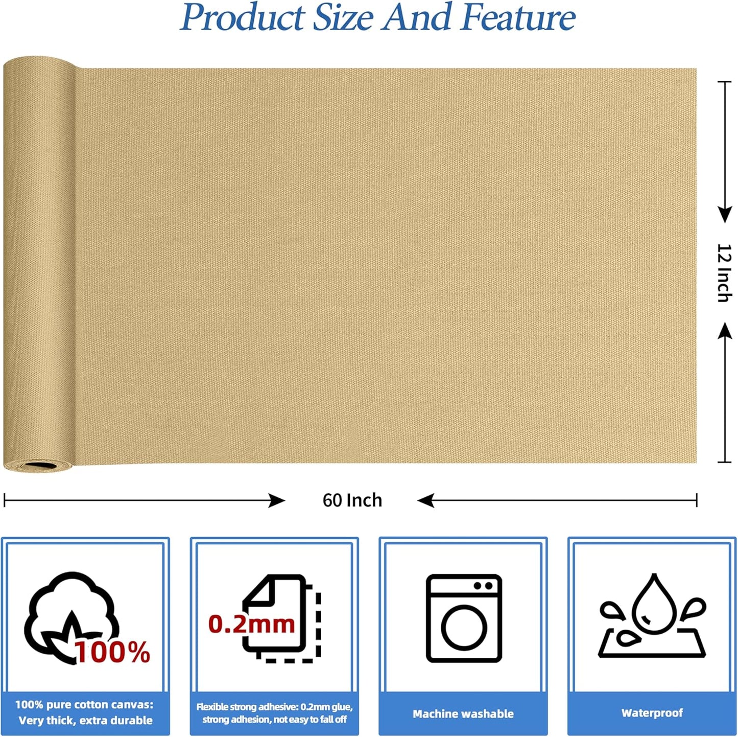 KING MOUNTAIN Canvas Iron on Patch,12"×60",Waterproof 100% Cotton Fabric Repair Patch,Used for Various Sofa,Tent,Clothes,Seats,Suitcases (Flaxen,Waterproof)