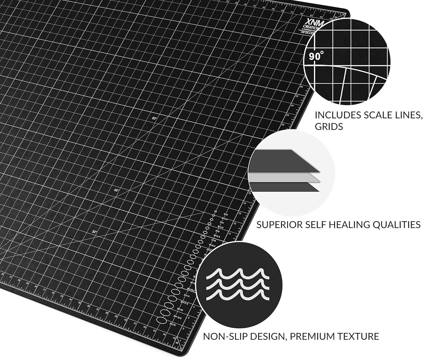 Premium Self Healing Cutting Mat - 36 Inches by 48 inches - A0-3 Layer Quality PVC Construction - Dual Sided, Imperial and Metric Grid Lines - Perfect for Cutting, Sewing, and Crafts