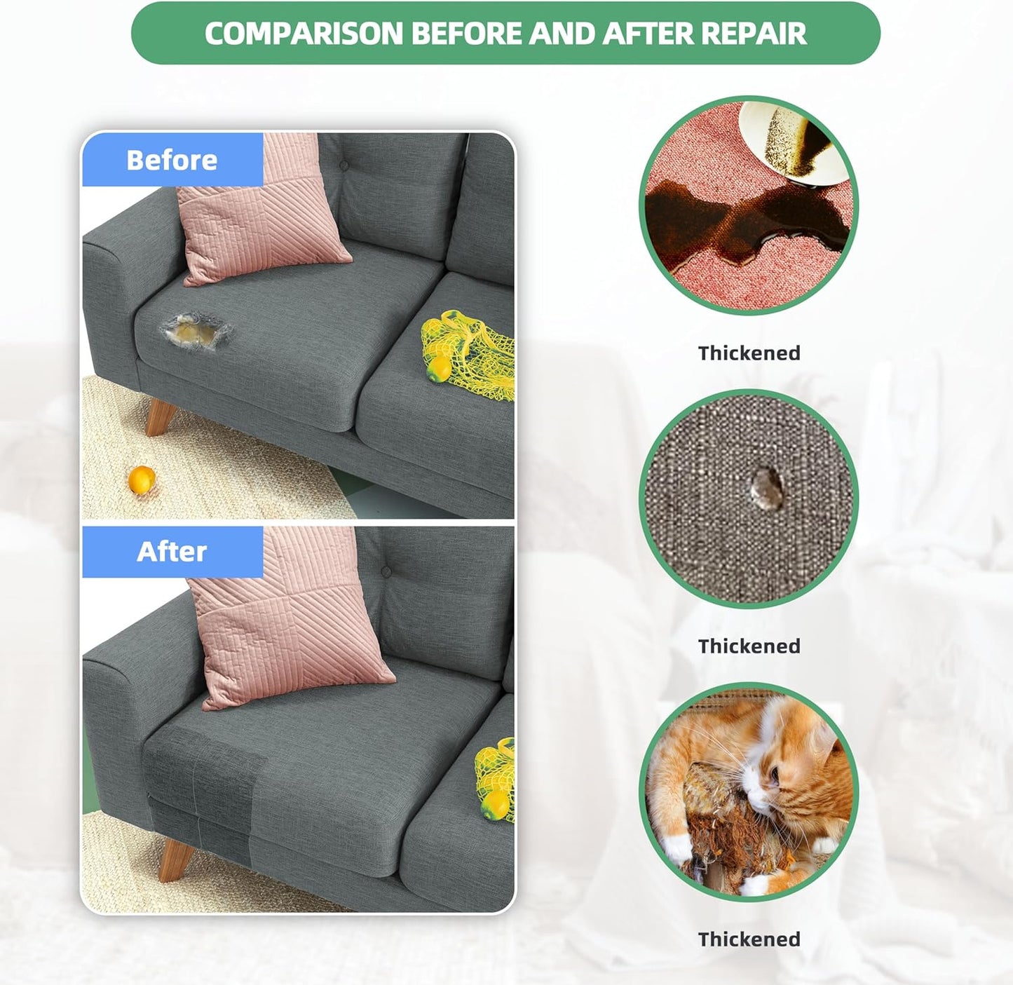 Azobur Coarse Linen Repair Patches, 6 Piece Self-Adhesive Linen Fabric Patches, Multi Color, Can be Used for Linen Sofa Repair and Linen Clothes Repair, Quick Fix Sofa.(Khaki)