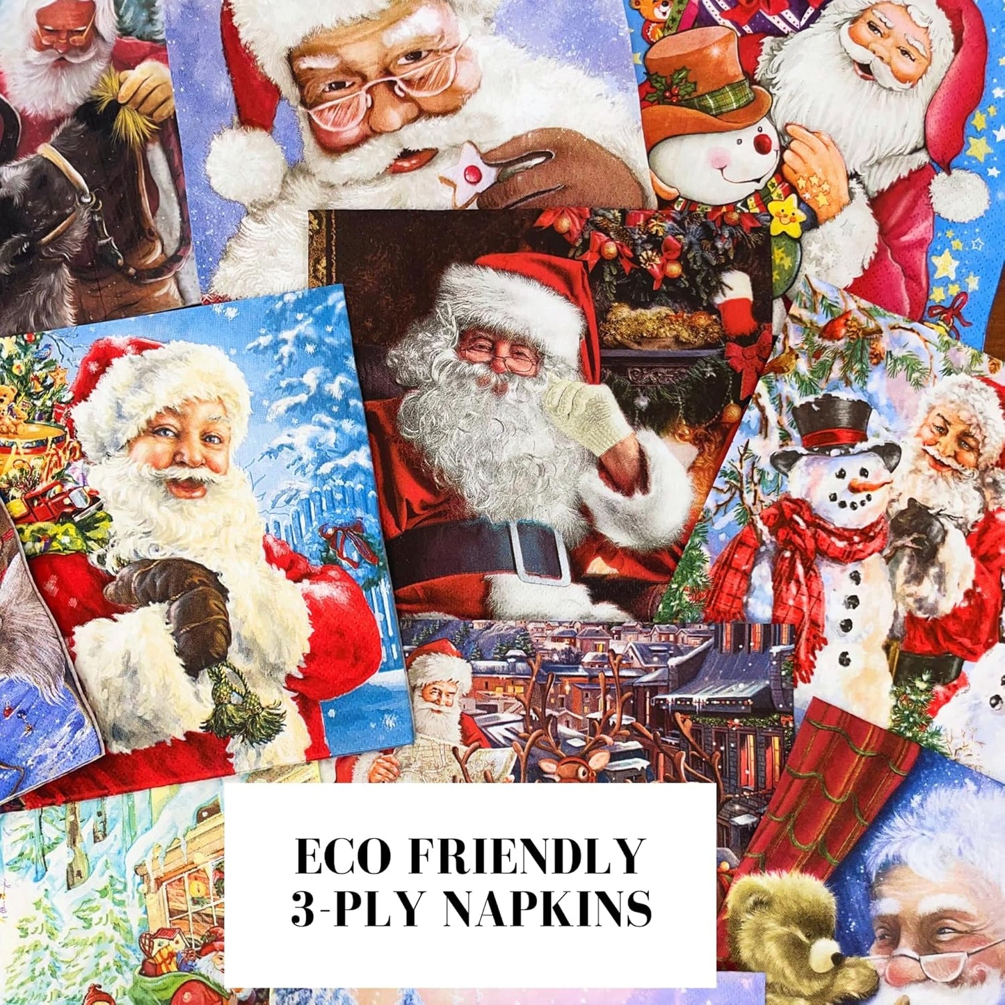 Mystery Pack Decoupage Paper Napkins, 20-ct Assorted Surprise Napkins, Decorative Napkins Santa for Art Craft Junk Journal, 20 Different Designs