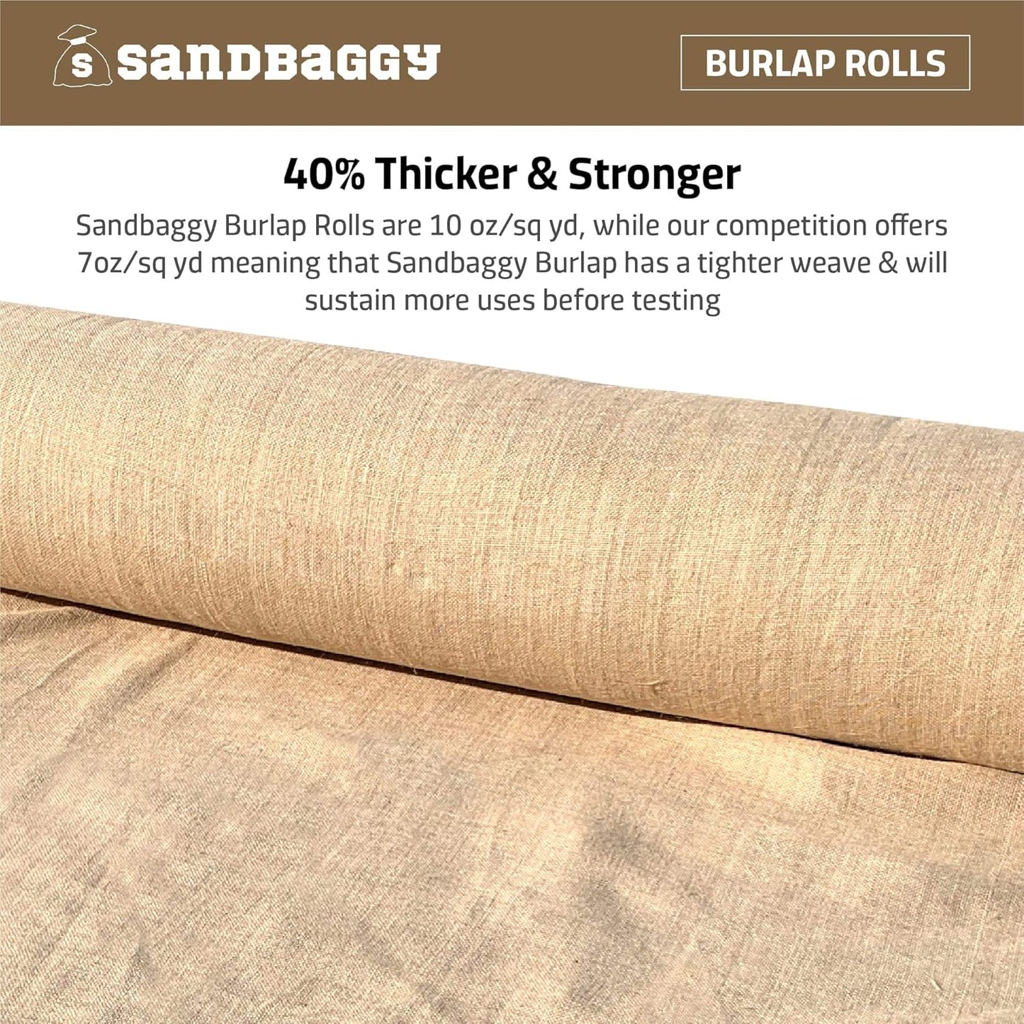 Sandbaggy Burlap Fabric Roll | 40 Inch by 300 ft | Great for Garden, Yard, Wedding, Craft, Decorating Tables | Constructed from Industrial Grade Burlap Fiber | 30% Thicker Than Competition (5 Rolls)