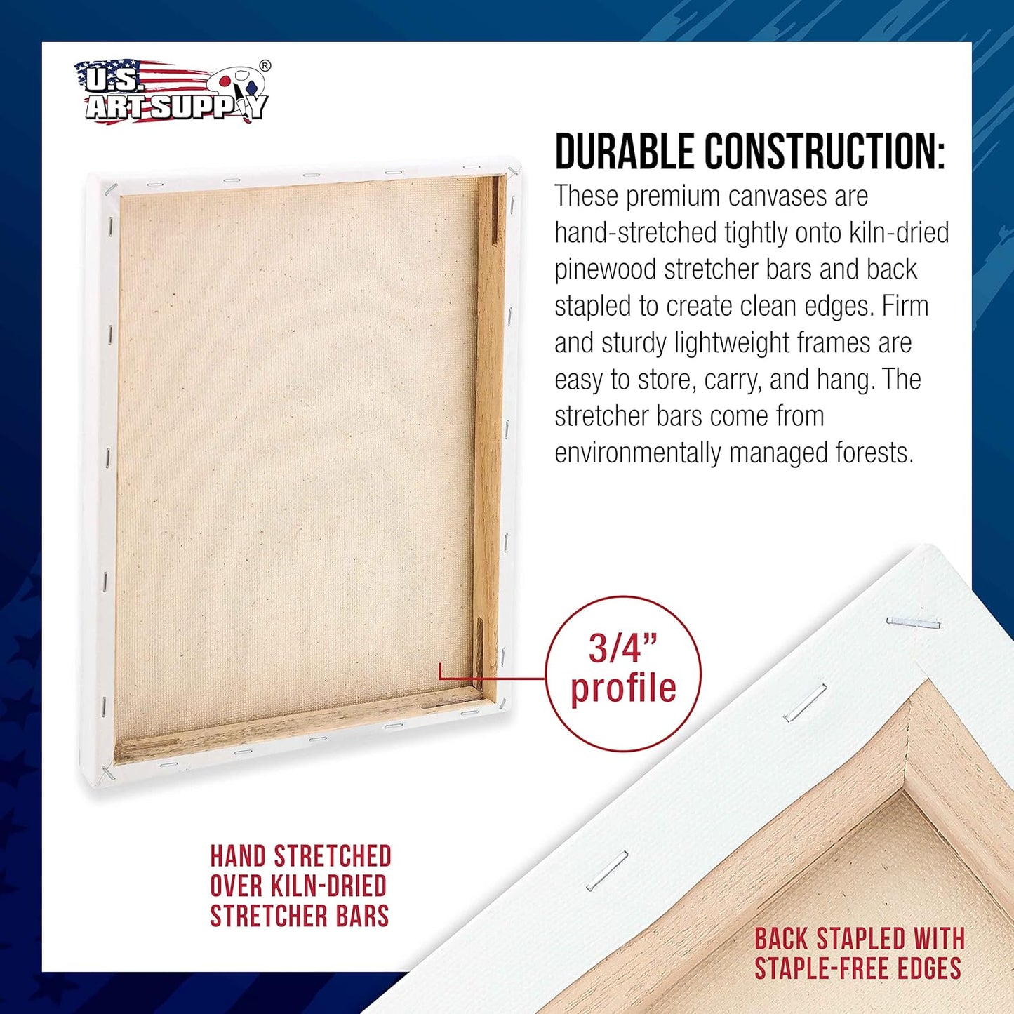 U.S. Art Supply 36 x 36 inch Stretched Canvas 12-Ounce Triple Primed, 6-Pack - Professional Artist Quality White Blank 3/4" Profile, 100% Cotton, Heavy-Weight Gesso - Acrylic Pouring, Oil Painting