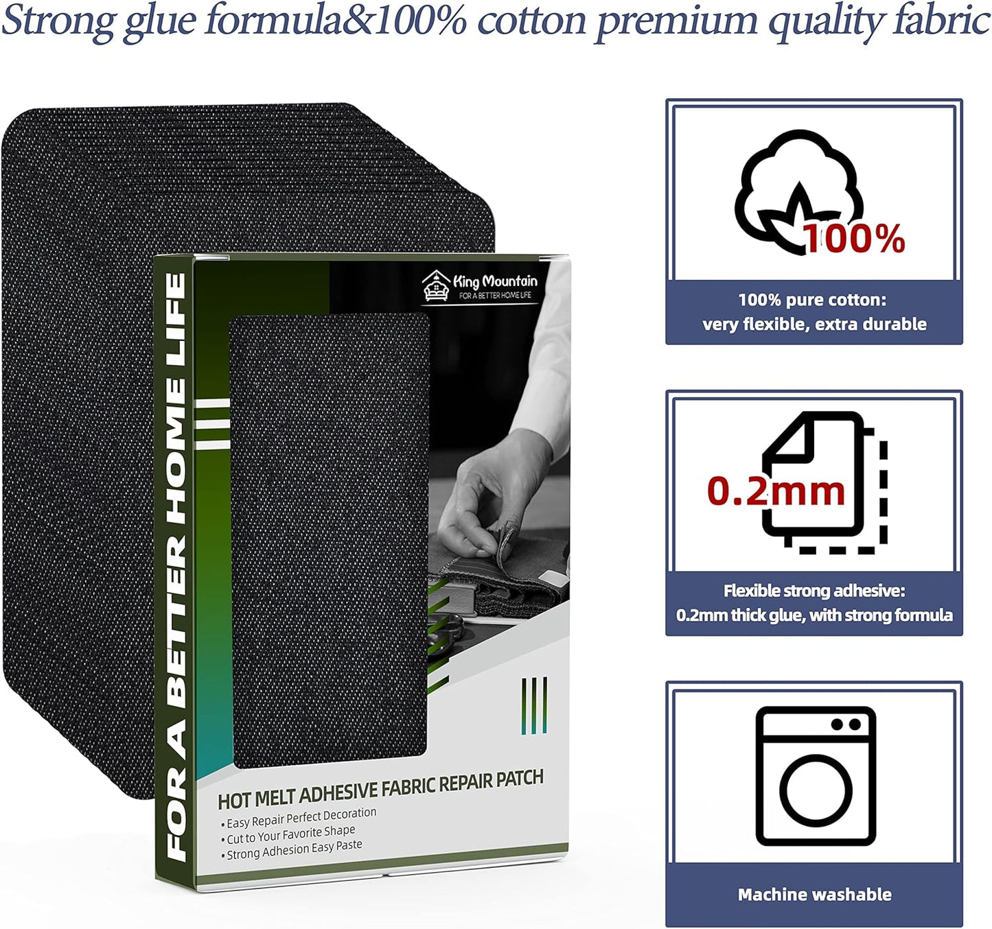 KING MOUNTAIN Iron-on Repair Patch 20 Pcs Pack,Denim Patches for Jeans Kit 3" by 4-1/4",100% Cotton Denim Iron-on Repair Patch, Jeans and Clothing Repair and Decoration Kit (Black)