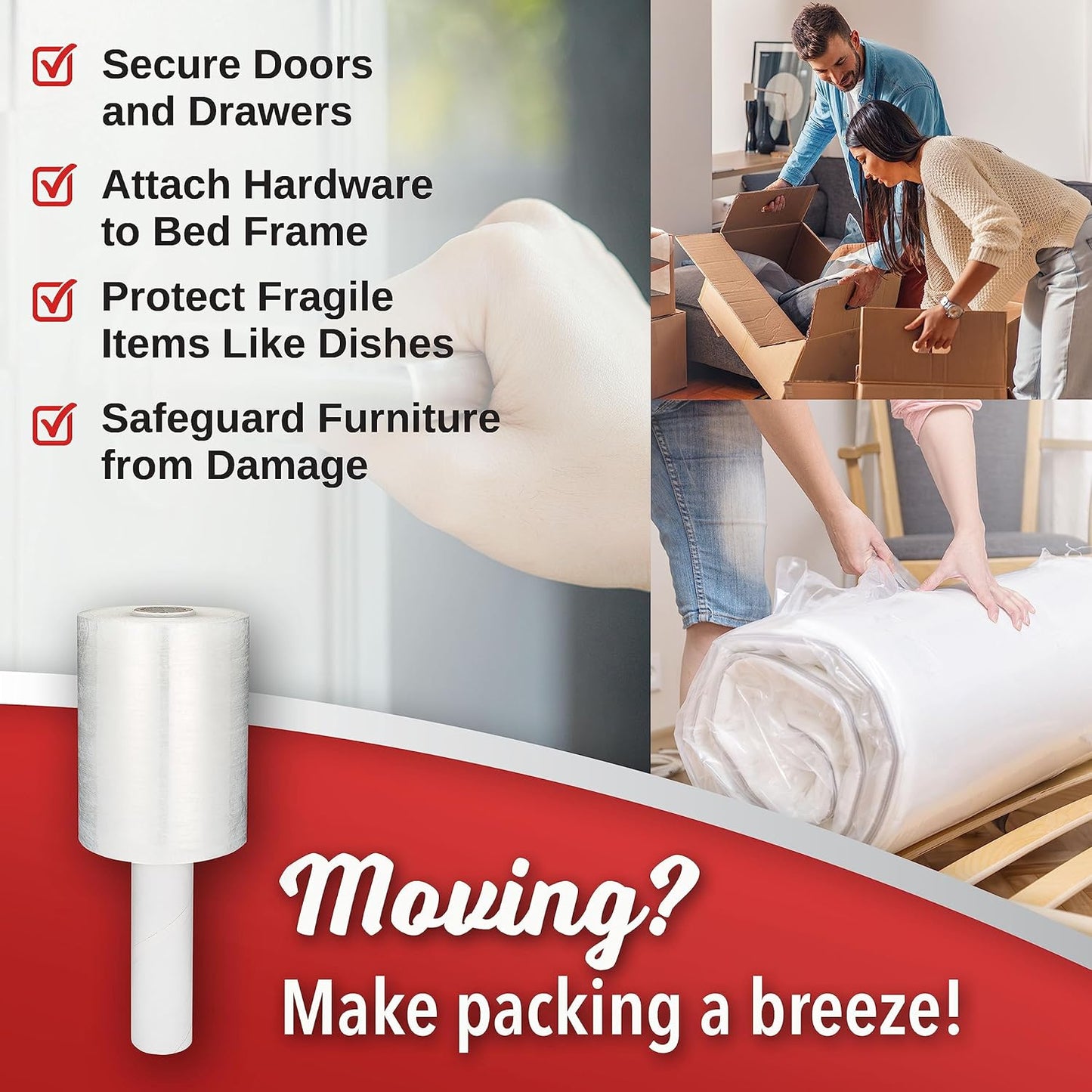 12 Pack Industrial Strength Mini Hand Stretch Wrap 5" 1000 Ft Roll 80 Gauge Thick, Shrink Wrap Roll for Moving Supplies, Furniture, Pallets, Plastic Wrap for Packing, Heavy Duty Stretch Film