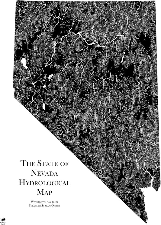 Muir Way Hydrological River Map of Nevada - Watershed Topographic Wall Art for Home, Office, or Travel Decor - Unframed Flat Paper Print, 24x30