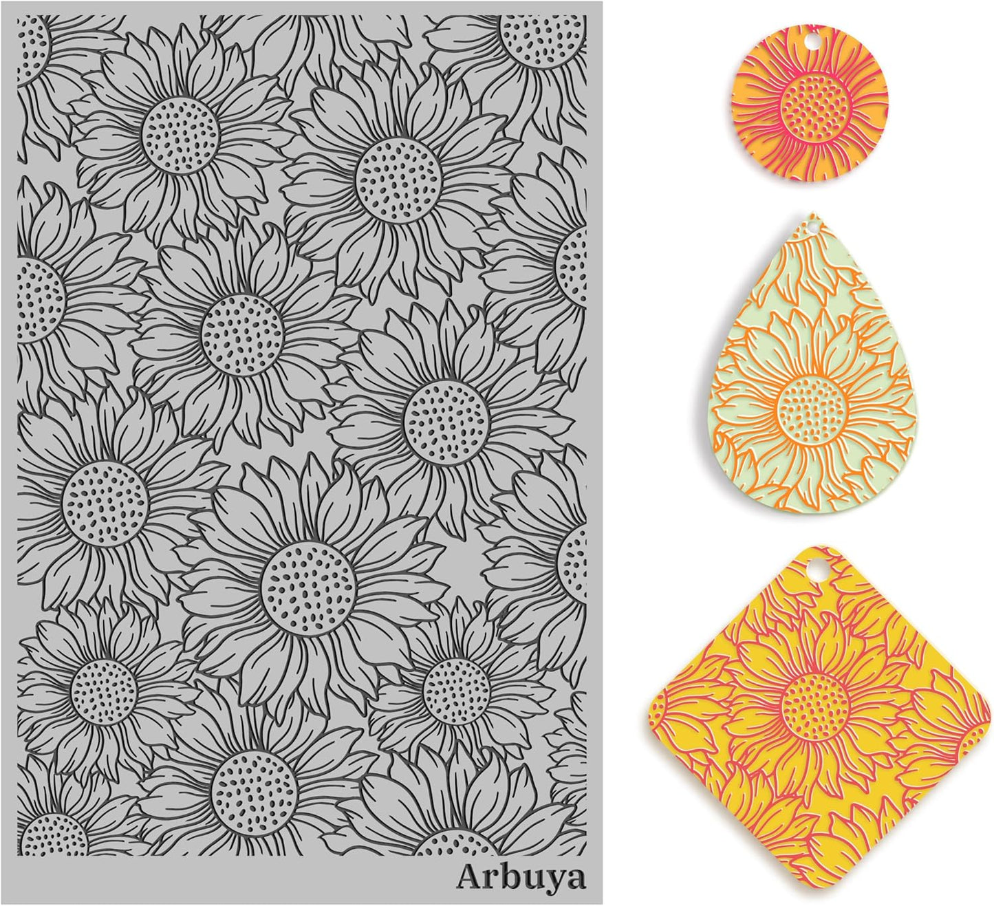 Arbuya Polymer Clay Sunflower Texture Sheets for Earring Jewelry Making, Clay Floral Texture Mat for Polymer Clay Projects Polymer Clay Stamps Earrings Tools