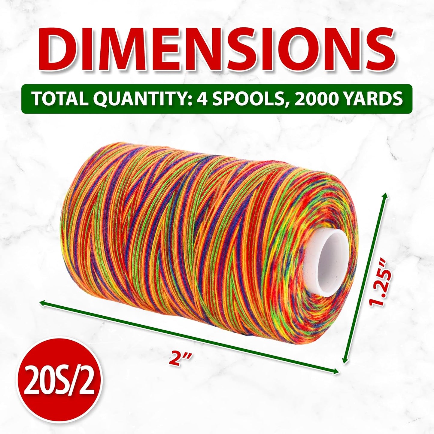 Mandala Crafts 4 Pack of Serger Threads Cones Spools - 20S/2 2000 Yards Polyester Rainbow Threads for Sergers Machine and Overlock Quilting Sewing Machine