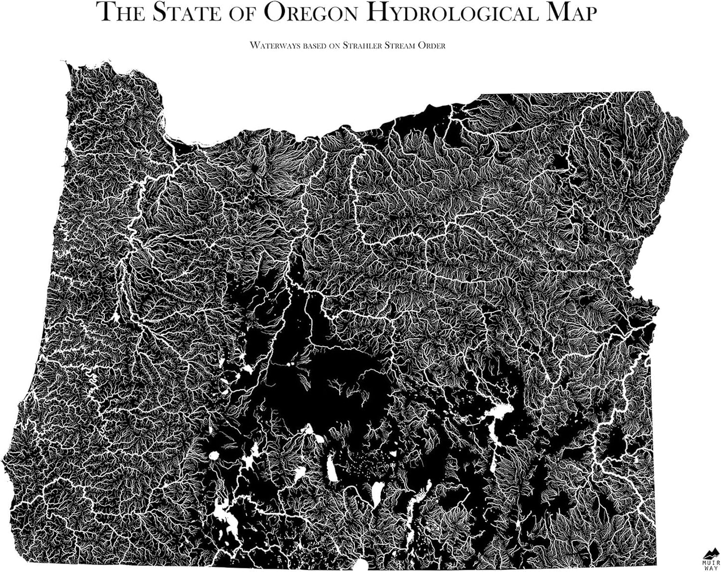 Muir Way Hydrological River Map of Oregon - Watershed Topographic Wall Art for Home, Office, or Travel Decor - Unframed Flat Paper Print, 18x24