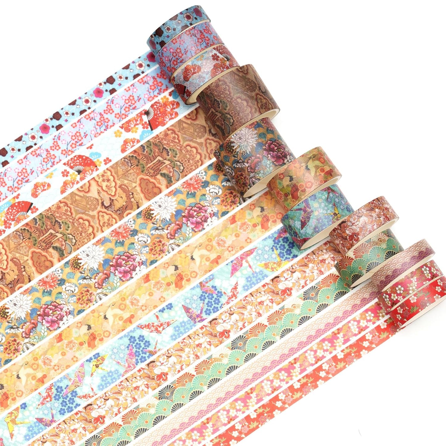 12 Rolls Kyoto Charm Washi Tape Set Japanese Arts Adhesive Tapes Geometric Garden Decorative Masking Tape Sets for Craft, Kids, Scrapbook, DIY, Gift Wrapping (Incense & Fireworks)