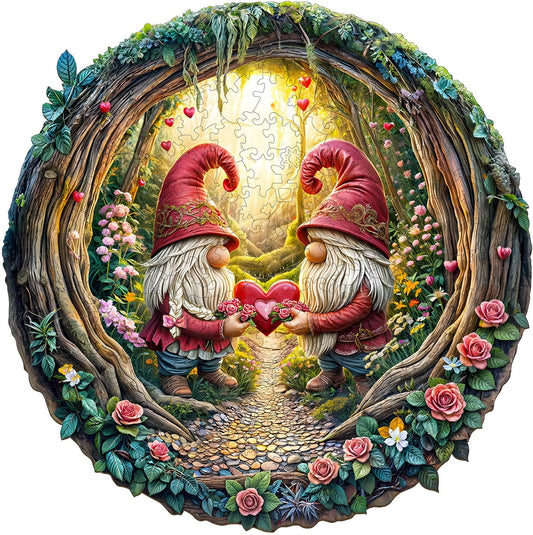 KAAYEE Wooden Puzzles for Adults, 3D Visual Effect Gnome Couple Wooden Jigsaw Puzzle Unique Shape Wood Puzzle Adult, 3D Effect Flat Puzzle Birthday Family Games (L-13.4 * 13.3in-300pcs)