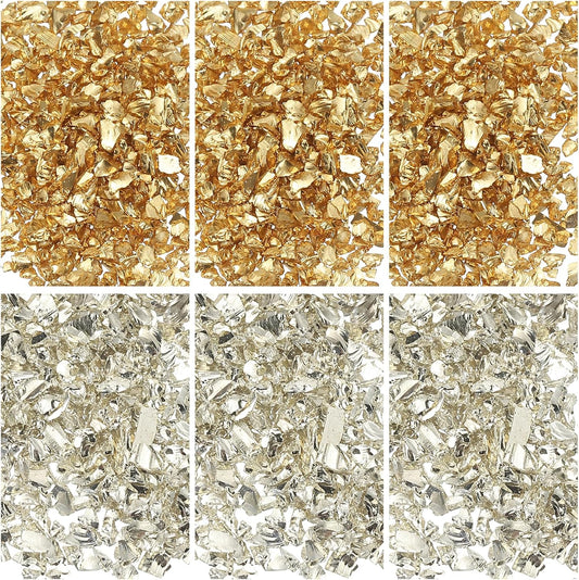 uxcell 6 Colors Crushed Glass Chips, 1-3mm Irregular Glitter Metallic Glass Broken Glasses Pieces with Laser Bag for Craft DIY Vase Epoxy Halloween Decoration 34g, Solid Color