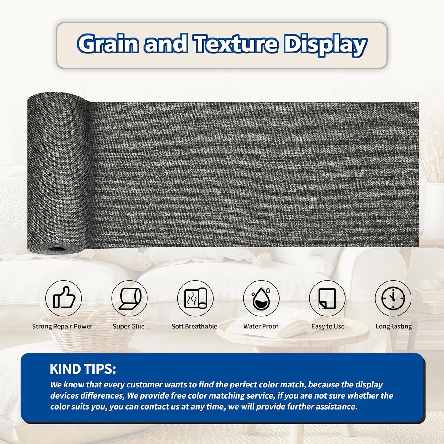 KING MOUNTAIN Linen Repair Patches, Self-Adhesive Linen Fabric Patches, 4 X 63 inch Extra Size, Multi Color, Can be Used for Linen Sofa Repair and Linen Clothes Repair (Dark Grey2.0)