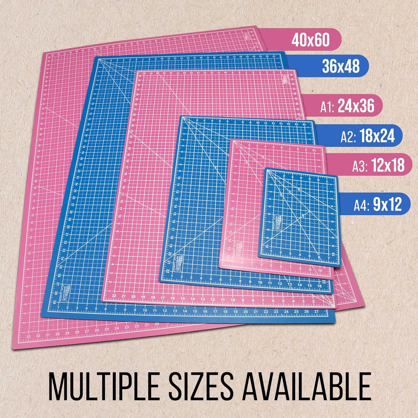 U.S. Art Supply 18" x 24" Self-Healing Cutting Mat 5-Ply - Double-Sided Pink/Blue Craft Mat, Non-Slip Cutting Mats for Crafts, Sewing, Quilting, Scrapbooking
