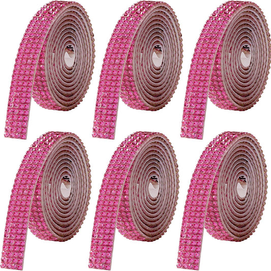 Rhinestone Ribbon Self Adhesive, 6-Yard Bedazzling Strips, 6-Rolls Rhinestone Strips for DIY Craft, Rhinestones for Crafting, Home Decor and Special Events, Rose Red