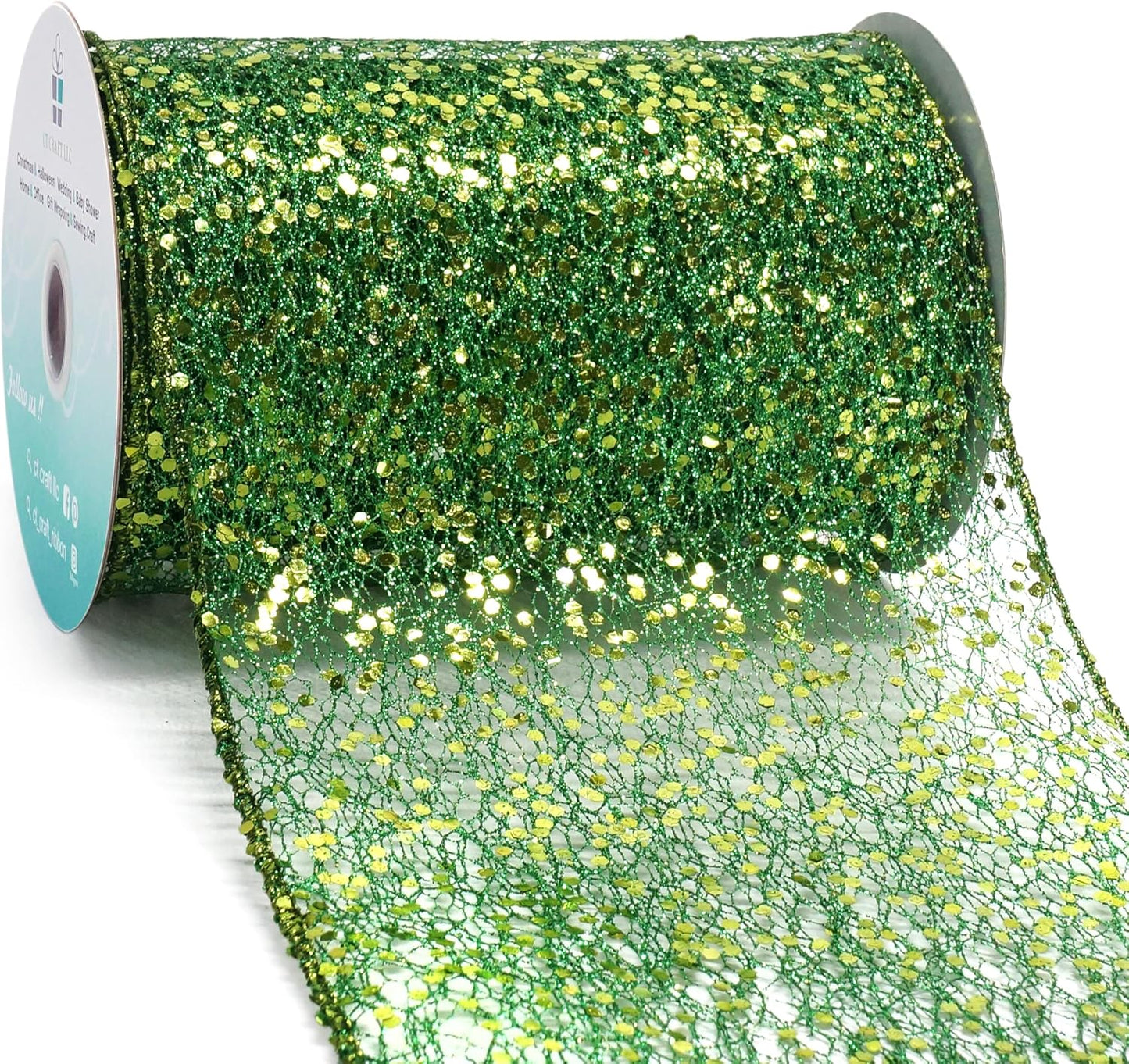CT CRAFT LLC Sparkling Glitter Mesh Wired Ribbon 6" x 10 Yards Green for Christmas Home Decor Bow Gift Wrapping DIY Crafts Wreath