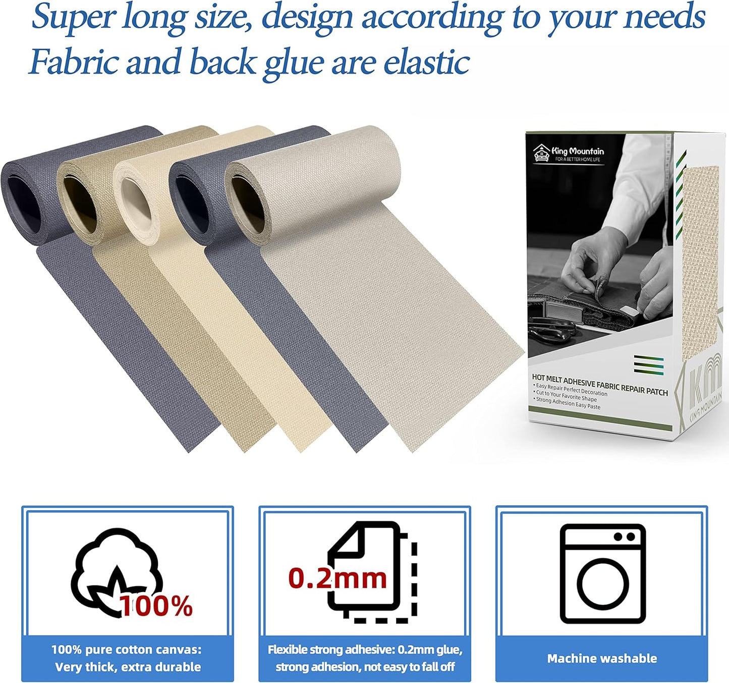 KING MOUNTAIN Canvas Iron on Patch,3"×60",Waterproof 100% Cotton Fabric Repair Patch,Used for Various Sofa,Tent,Clothes,Seats,Suitcases (Beige Coffee)