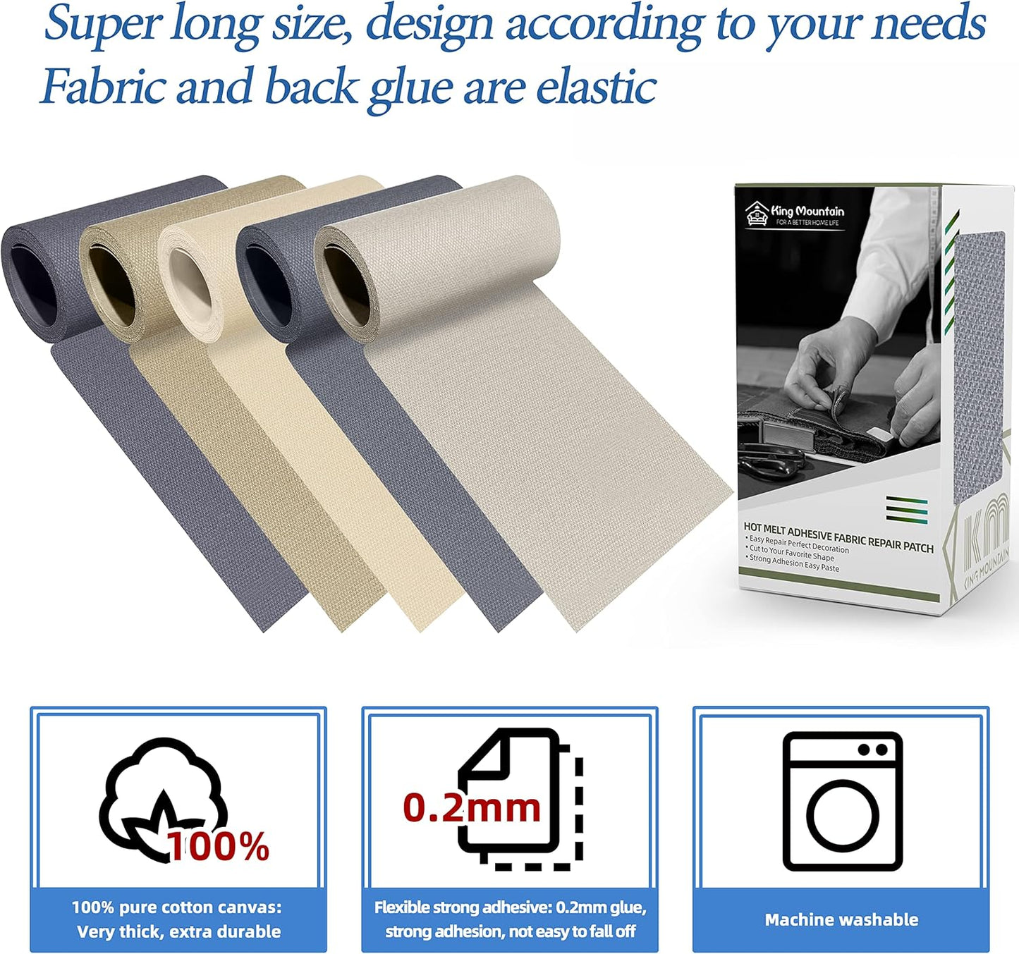 KING MOUNTAIN Canvas Iron on Patch,3"×60",Waterproof 100% Cotton Fabric Repair Patch,Used for Various Sofa,Tent,Clothes,Seats,Suitcases (Light Gray)