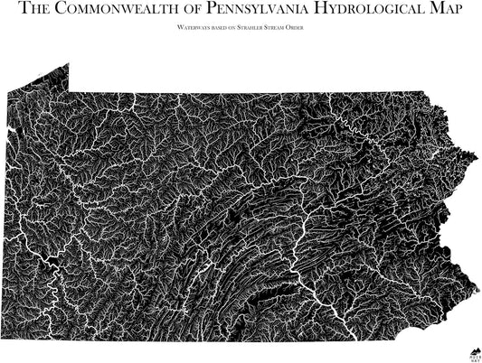Muir Way Hydrological River Map of Pennsylvania - Watershed Topographic Wall Art for Home, Office, or Travel Decor - Unframed Flat Paper Print, 18x24