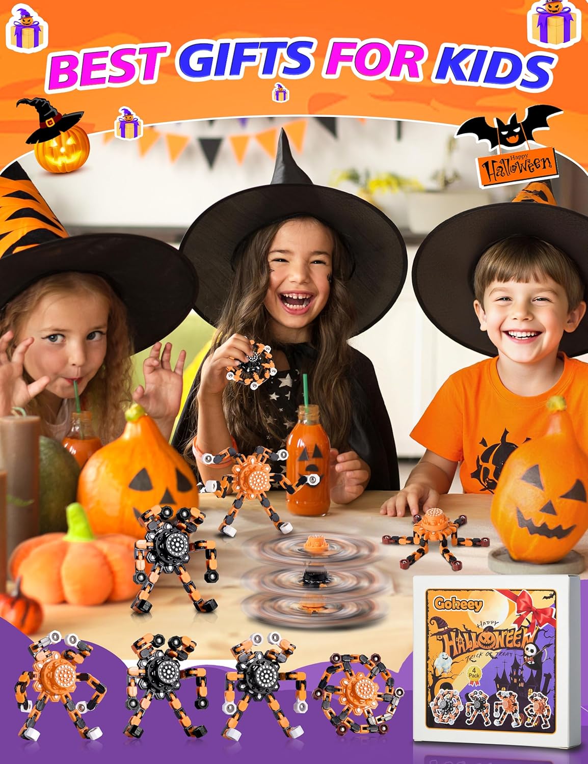 Halloween Toy Gifts for Kids Transformable Fidget Spinners for Adults Stress Relief Sensory Toys for Boys and Girls Fidget Toys Black Orange Halloween Party Decorations