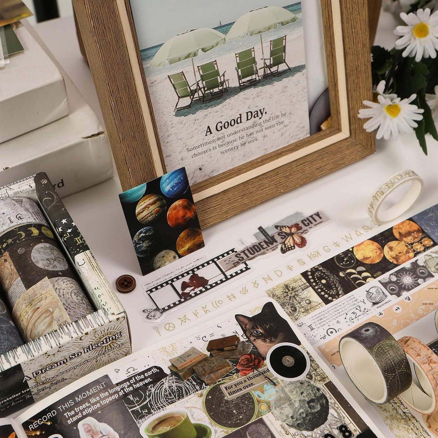 Vintage Washi Tape Set - 24 Rolls Arts Adhesive Tapes Assorted Retro Decorative Masking Tape Sets for Craft, Kids, Scrapbook, DIY, Gift Wrapping (11-Celestial Dreams)