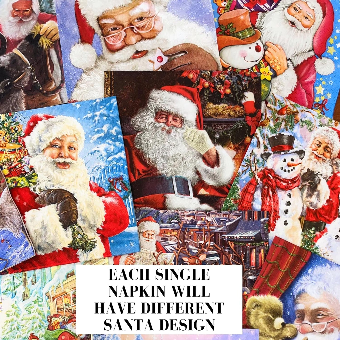 Mystery Pack Decoupage Paper Napkins, 20-ct Assorted Surprise Napkins, Decorative Napkins Santa for Art Craft Junk Journal, 20 Different Designs