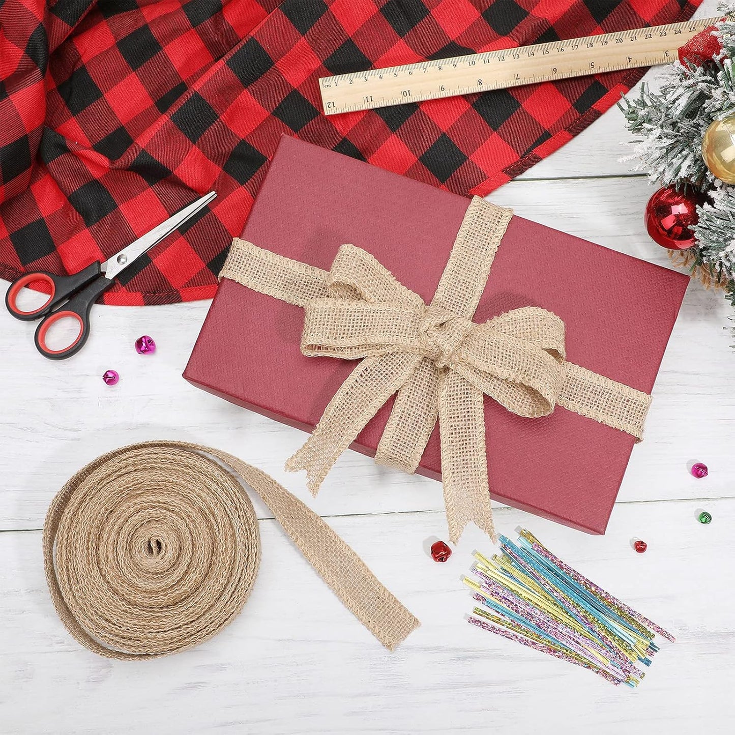 20 Yard 1 Inches Burlap Ribbon Wide Jute Ribbon Natural Burlap Fabric Roll Wired Edge for Wreaths, Christmas Tree Decoration, Big Bow Crafts, Gift Wrapping, Wedding