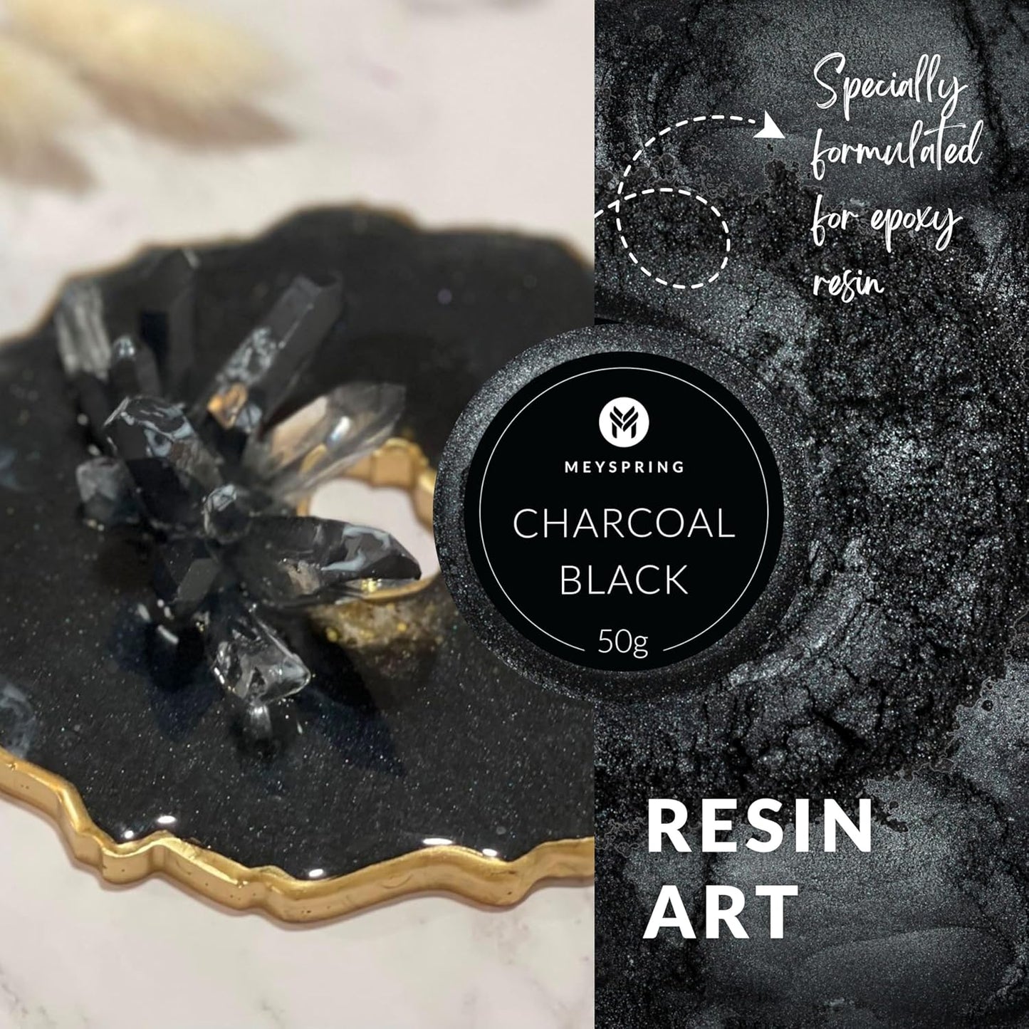 MEYSPRING Charcoal Black Mica Powder for Epoxy Resin - 50 Grams - Great for Resin Art and UV Resin - Epoxy Resin Color Pigment