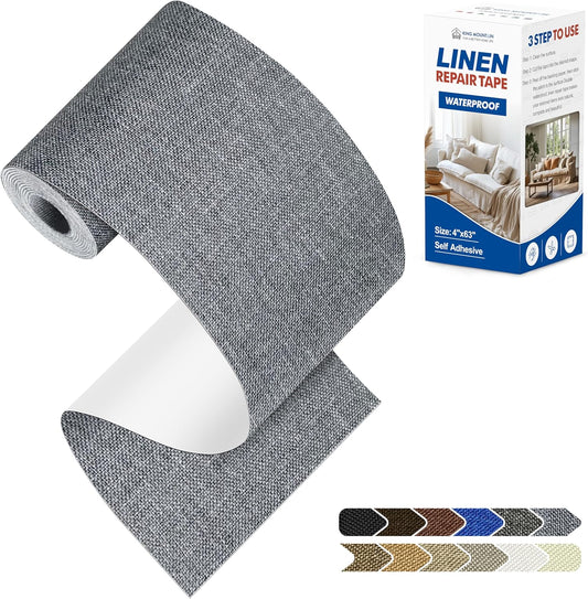 KING MOUNTAIN Linen Repair Patches, Self-Adhesive Linen Fabric Patches, 4 X 63 inch Extra Size, Multi Color, Can be Used for Linen Sofa Repair and Linen Clothes Repair (Charcoal Grey1.0)
