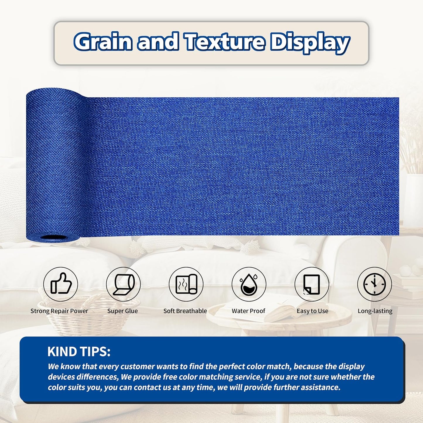 KING MOUNTAIN Linen Repair Patches, Self-Adhesive Linen Fabric Patches, 4 X 63 inch Extra Size, Multi Color, Can be Used for Linen Sofa Repair and Linen Clothes Repair (Navy Blue)