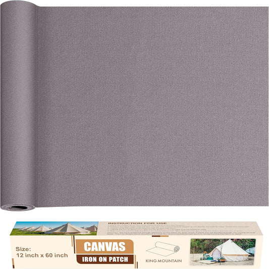 KING MOUNTAIN Canvas Iron on Patch,12"×60",Waterproof 100% Cotton Fabric Repair Patch,Used for Various Sofa,Tent,Clothes,Seats,Suitcases (Light Gray,Waterproof)