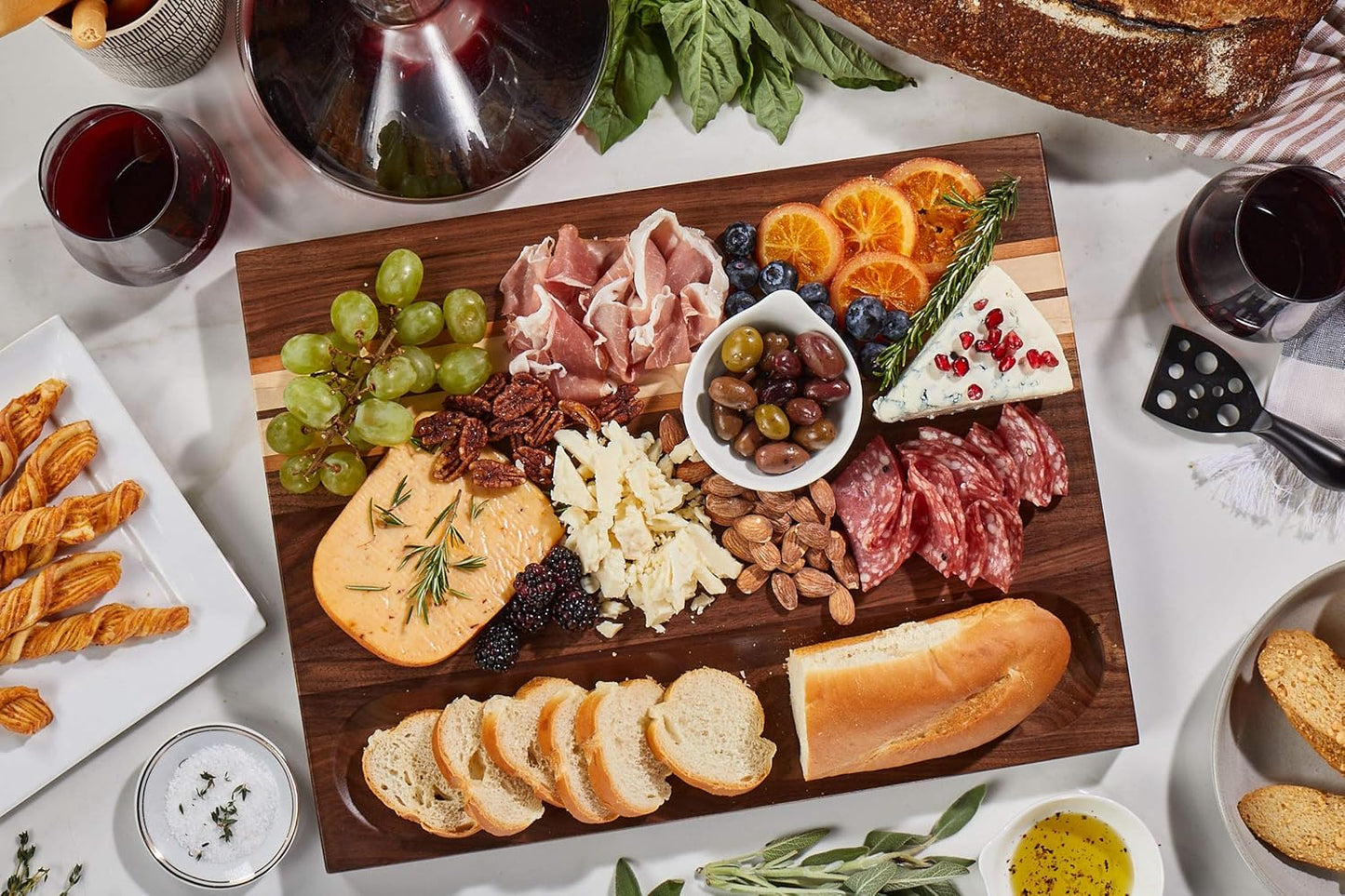 Sonder Los Angeles, Large Walnut/Cherry/Maple Wood Cutting Board for Kitchen, Charcuterie Wooden Board, Sorting Compartment, Reversible 17x13x1.1 in (Gift Box Included)