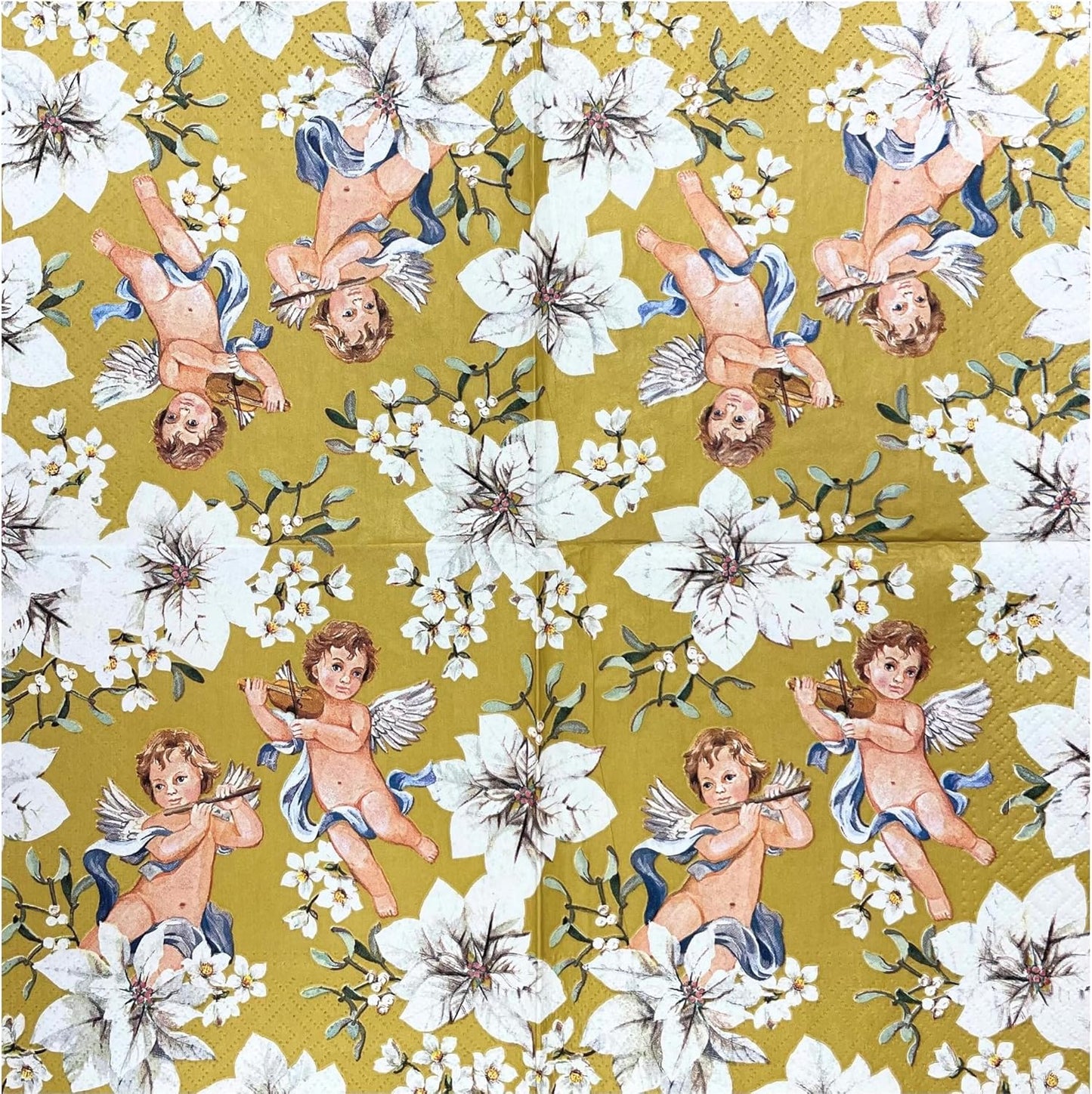 20-ct 13x13 Christmas Paper Decoupage Napkins, 3-Ply Servilletas Tissue Napkin for Dinner and Parties, Disposable Napkins (Angel Flower)