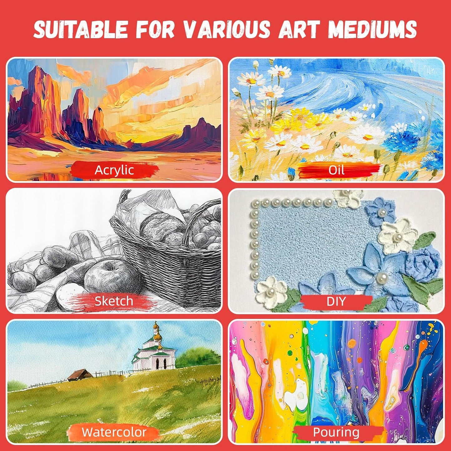 Simetufy 12 x 12 inch 12 Pack Painting Canvas Boards- Gesso Primed Acid-Free 100% Cotton Canvas Panels for Acrylics Oil Watercolor Tempera Paints