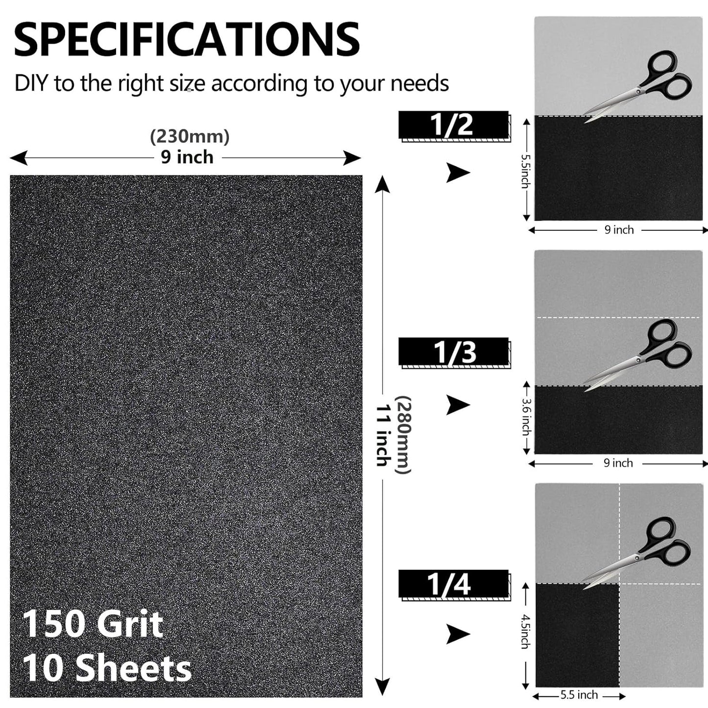 150 Grit Sandpaper, 9 x 11 Inch Wet Dry Sand Paper Hand Abrasive Sanding Sheets for Wood Metal Automotive Sanding and Polishing, Coarse - 10 Sheets