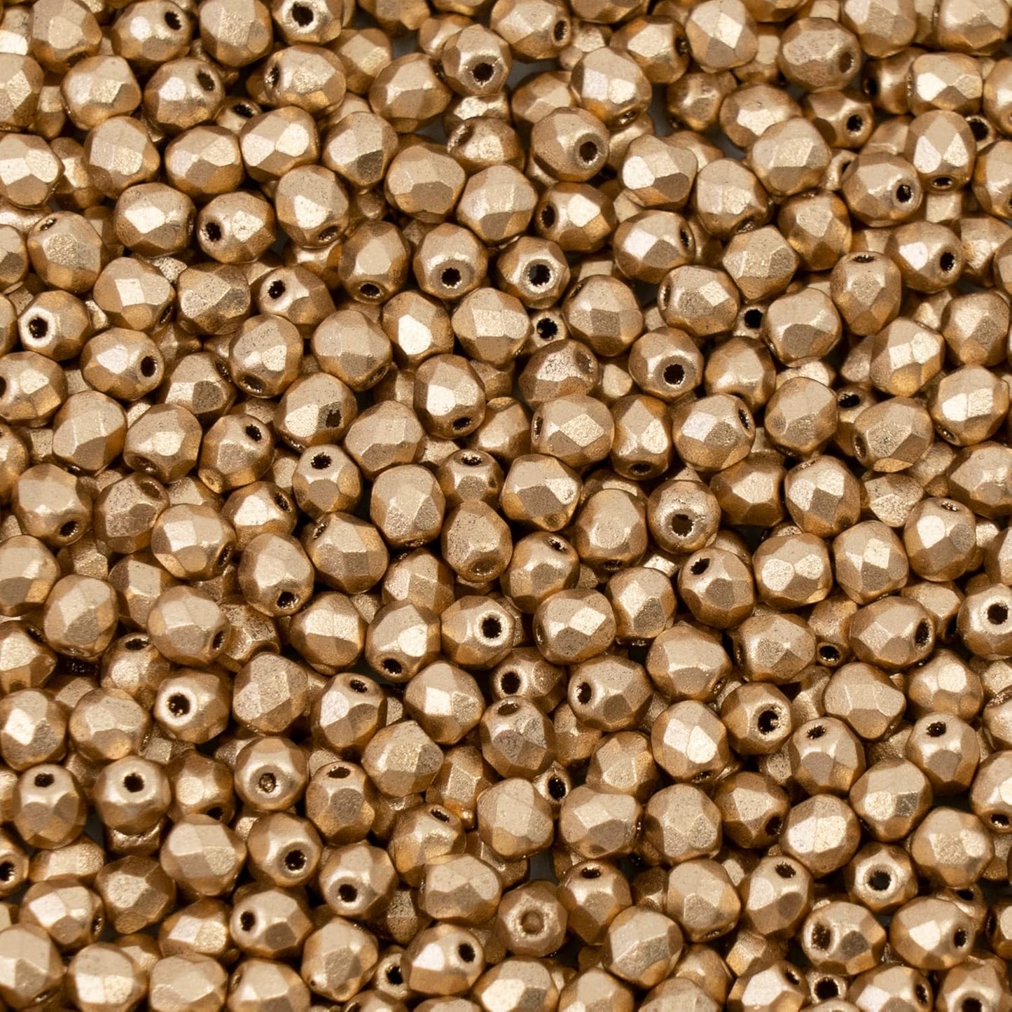 1.8 oz (50g, Approx. 600pcs) Faceted Fire Polished Pressed Czech Glass Beads 4mm (0.16in), Aztec Pale Gold - 01710