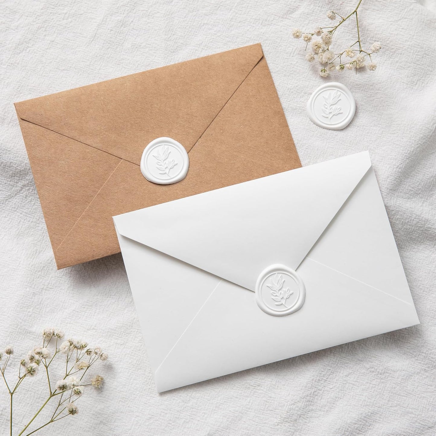 PONATIA White Wax Seal Stickers - 50 Pcs Self- Adhesive Wedding Invitation Seal Stickers, Perfect for Invitations, Envelopes Christmas Cards, Gift Wrapping, Party Menu Decor