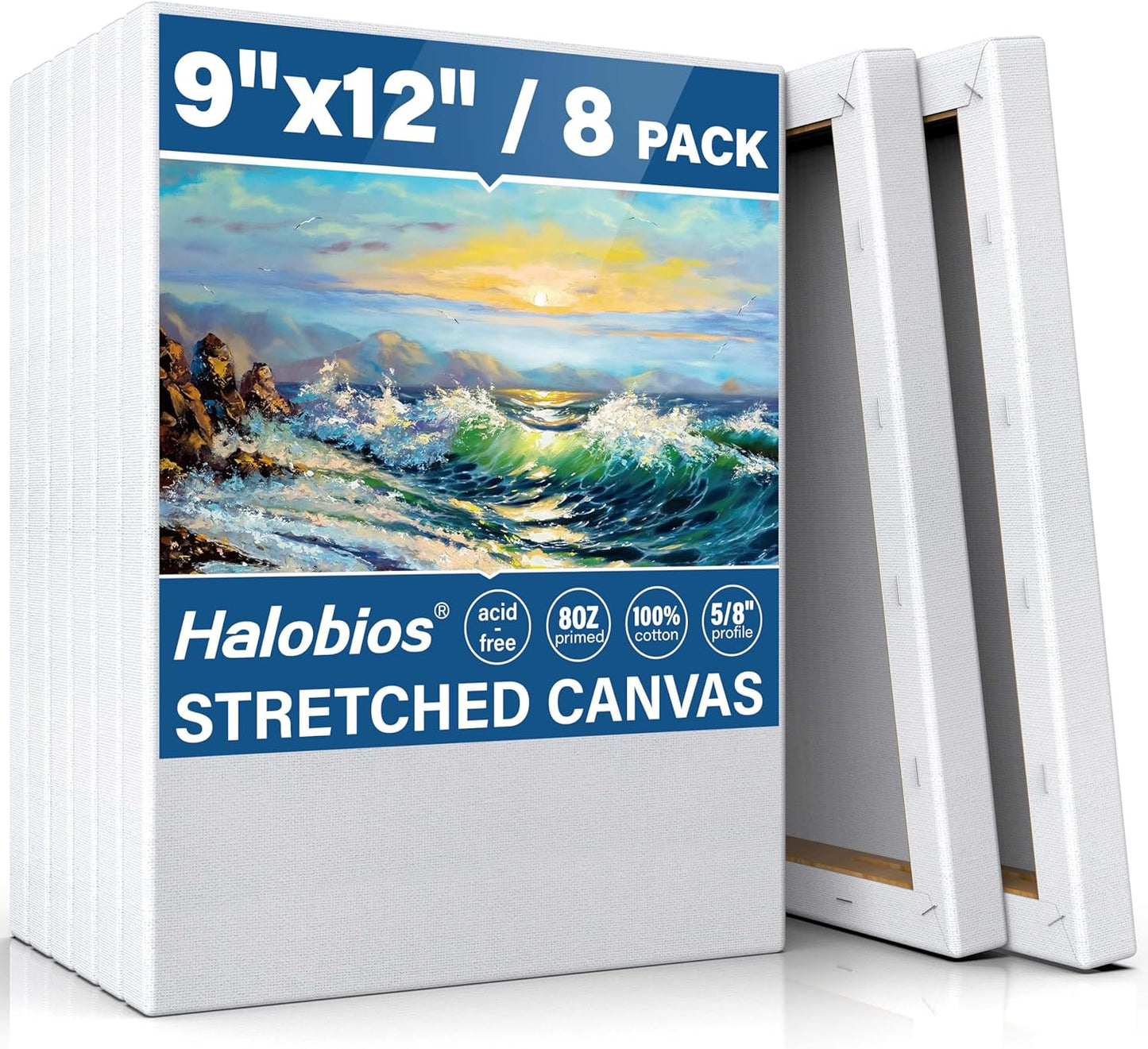 Stretched Canvases for Painting, 8 Packs 9X12 Inch Canvases for Acrylics,Oils & Other Painting Media, 5/8 Inch Profile 100% Cotton Primed Artist Framed Canvas