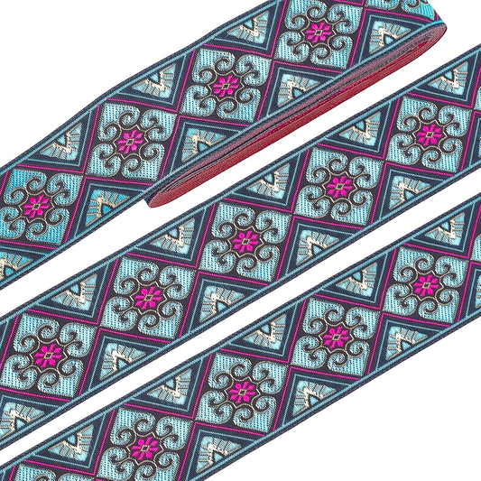 PH PandaHall 2 Inch Embroidered Woven Ribbon, 7 Yards Vintage Jacquard Ribbon Boho Flowers Straps Fabric Trim for Bohemian Persian Clothes Bag Holiday Christmas Decor Gift Wrap Decor