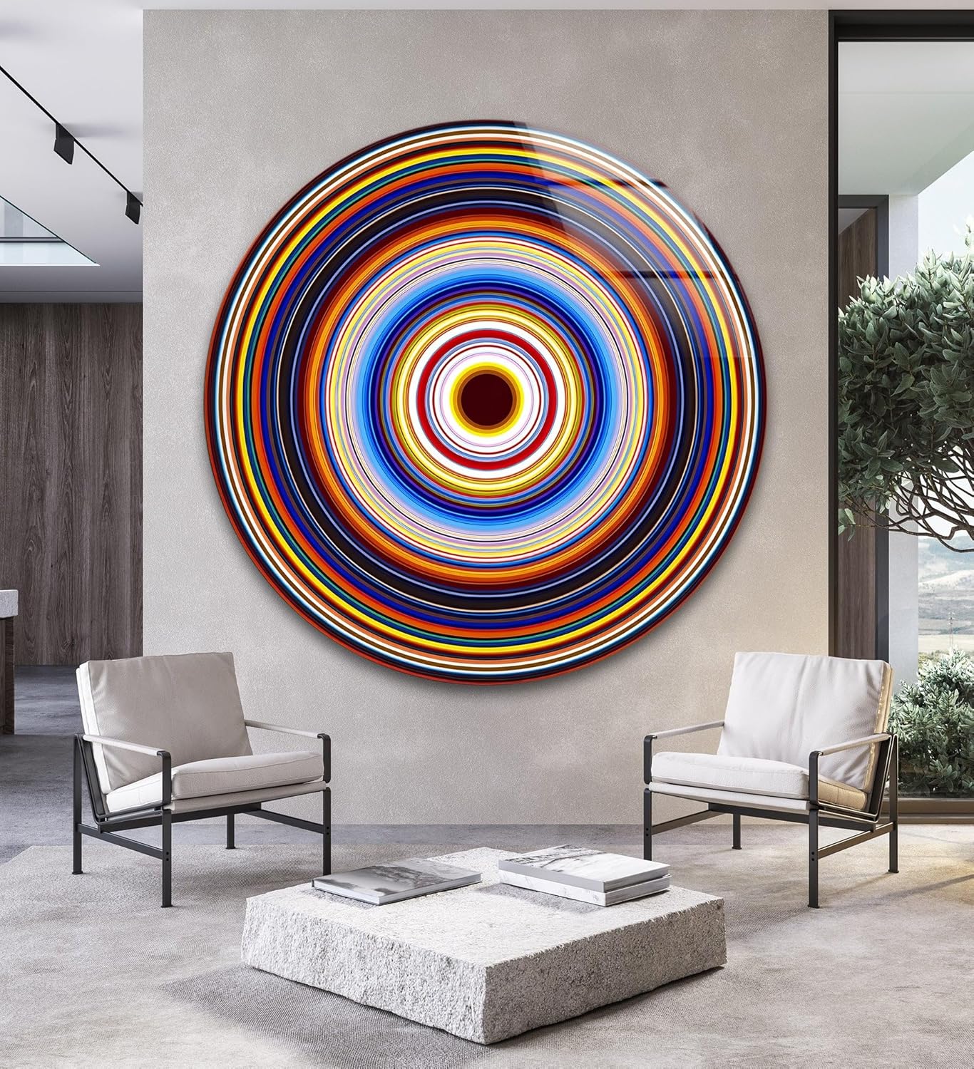 My Photostation.com 31.5''(80cm) Diameter Colorful Concentric Circles Round Glass Wall Art Tempered Glass Printing Wall Decor Large Wall Art Wall Hangings