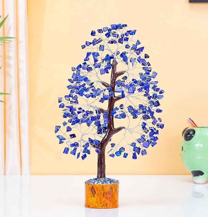 Lapis Lazuli Crystal Tree of Life healing crystals Spiritual Blue Shelf Decorations & Crystal Decor Feng Shui Table Decor Gifts for Men Dad & Boyfriend or Perfect Housewarming Home Accents Decor Gift