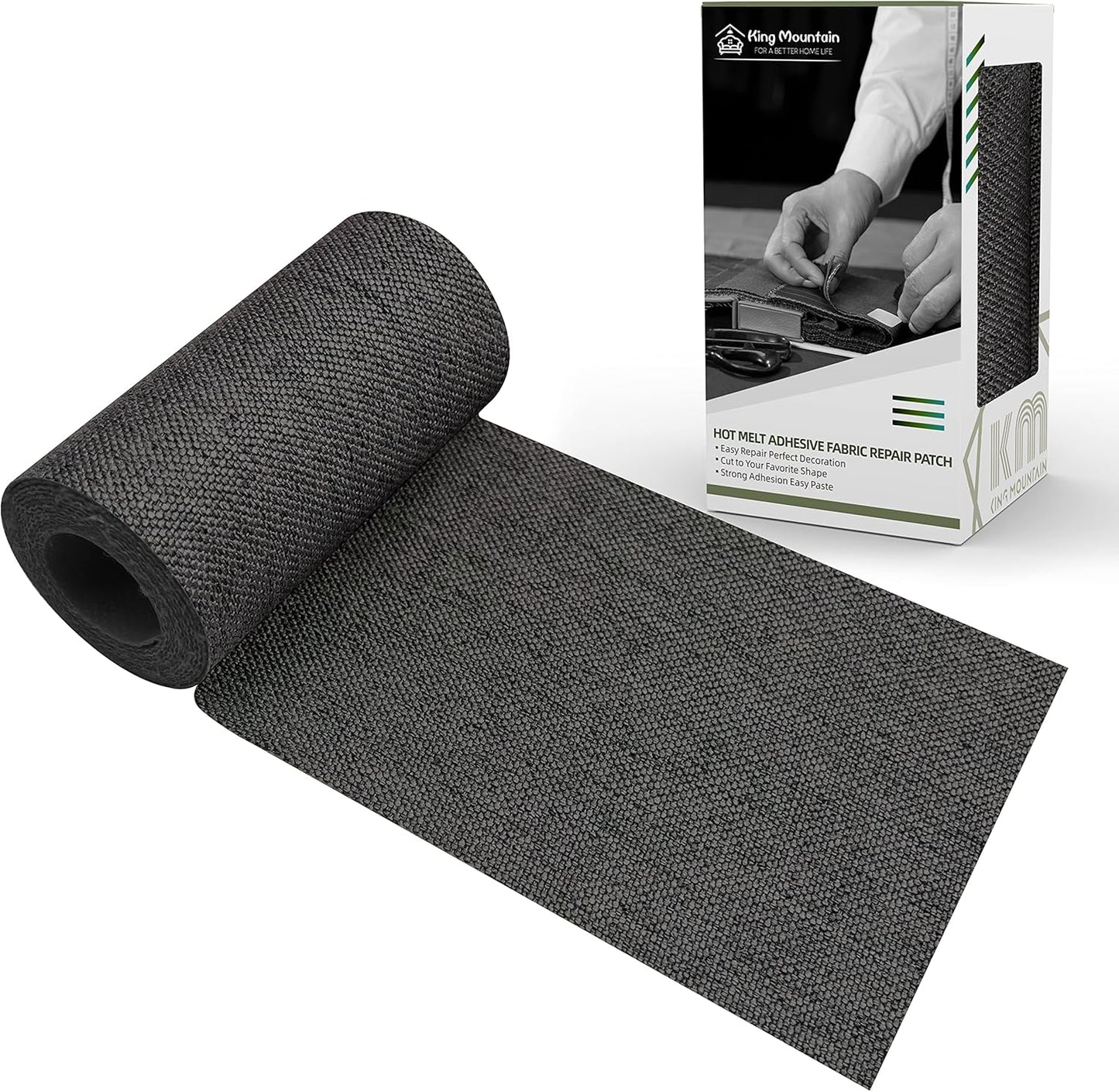 King Mountain Premium Linen Fabric Iron-on Repair Patch, Inside&Outside Fabric Repair Patch, 3"x60" with Backing Glue Linen Repair Decorative Patch kit (Linen-3"x60", Dark Grey)