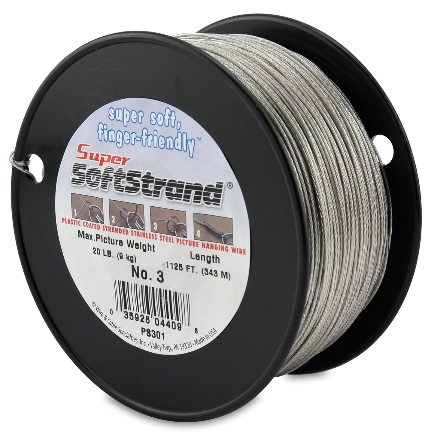 Super Softstrand, Vinyl-Coated Stranded Stainless Steel Picture Wrapping Wire, Size #3, 20 lb / 9 kg, 1125 ft / 343 m