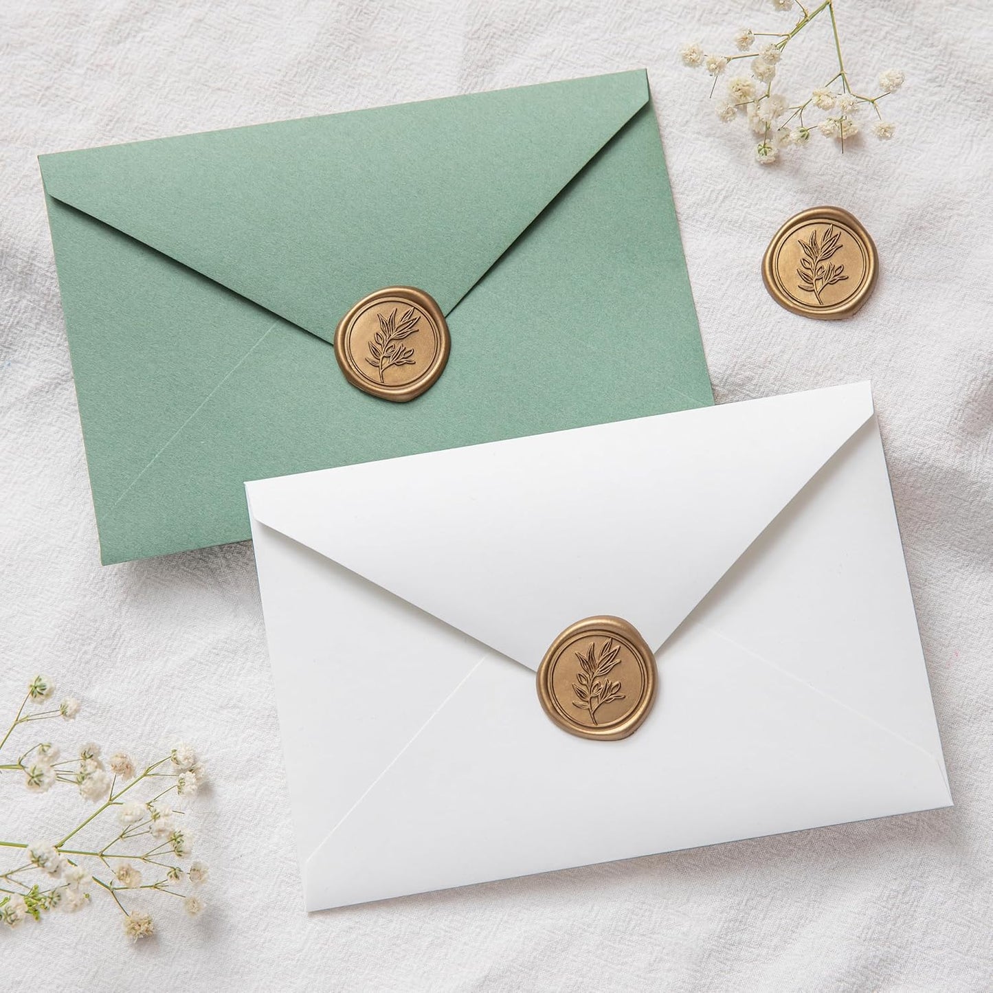 PONATIA Antique Gold Wax Seal Stickers - 50 Pcs Self- Adhesive Wedding Seal Stickers, Perfect for Wedding Invitation Cards, Envelopes Christmas Cards, Gift Wrapping, Party Menu Decor