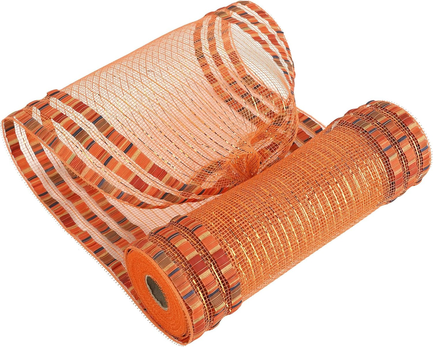 MEEDEE Orange Mesh 10 Inch Ruffle Patterned Metallic Mesh Ribbon Fall Colors, Ideal for Wreaths, Garland, Christmas Tree, Gift Wrapping, Bows Making (30 Feet)