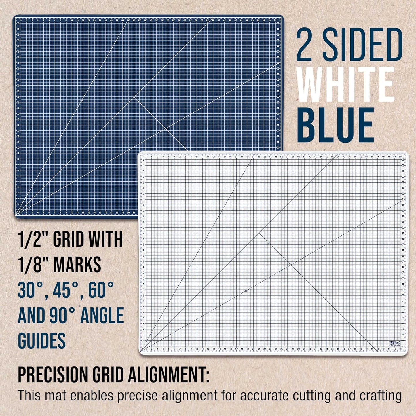 U.S. Art Supply 36" x 48" Self-Healing Cutting Mat 5-Ply - Double-Sided White/Blue Craft Mat, Non-Slip Cutting Mats for Crafts, Sewing, Quilting, Scrapbooking