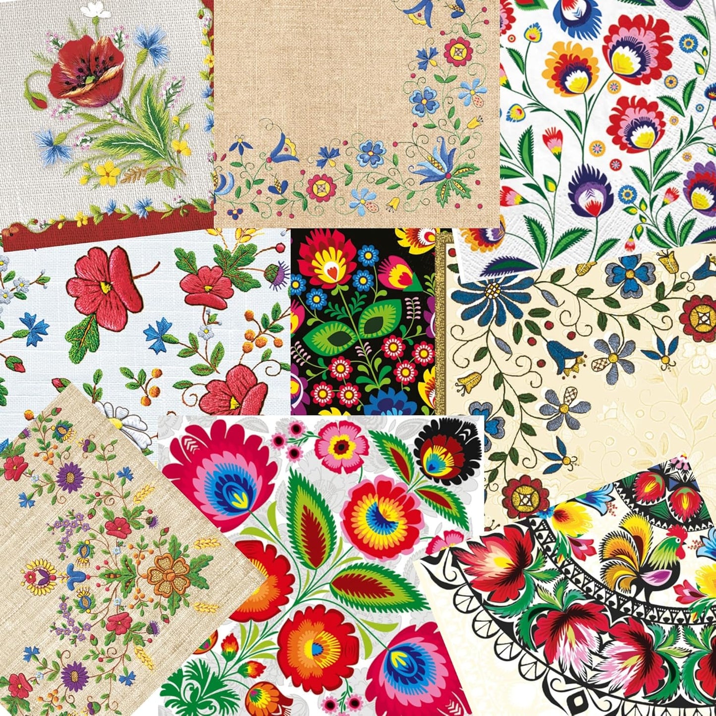 Keep Unique Mystery Pack Decoupage Paper Napkins, 20-ct Assorted Surprise Napkins, Decorative Napkins for Art Craft Junk Journal, Scrapbooking, 20 Different Folk Designs