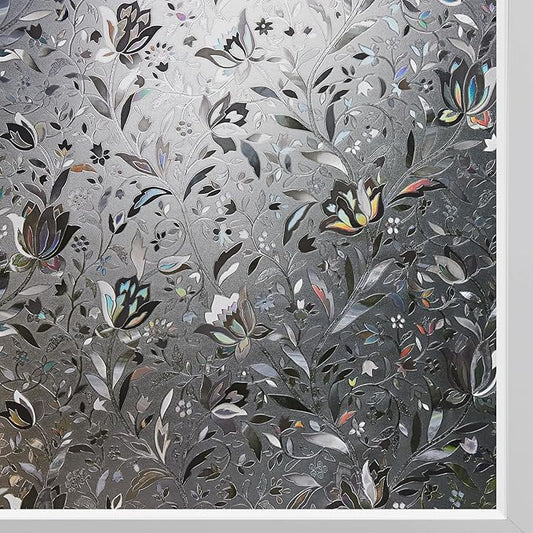 Kromapolis Window Film, Window Privacy Film Frosted, Vinyl Glass Covering, Stained Glass Decorative Film, Static Window Clings, Non-Adhesive (Grayish Black, 29.5 x 157.4 inch)
