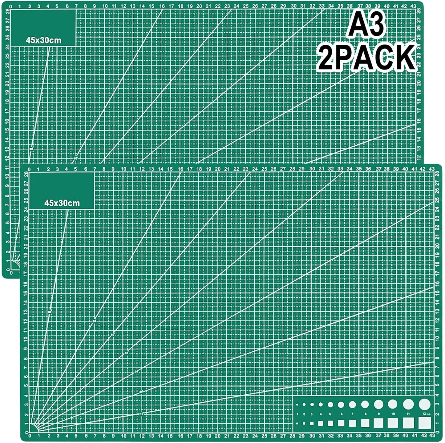 2 PCS Self Healing Cutting Mat 12" x 18": Sewing Rotary Cutting Mat for Crafts and Fabric Sewing Scrapbooking Quilting and Precision Cutting (2, Green)