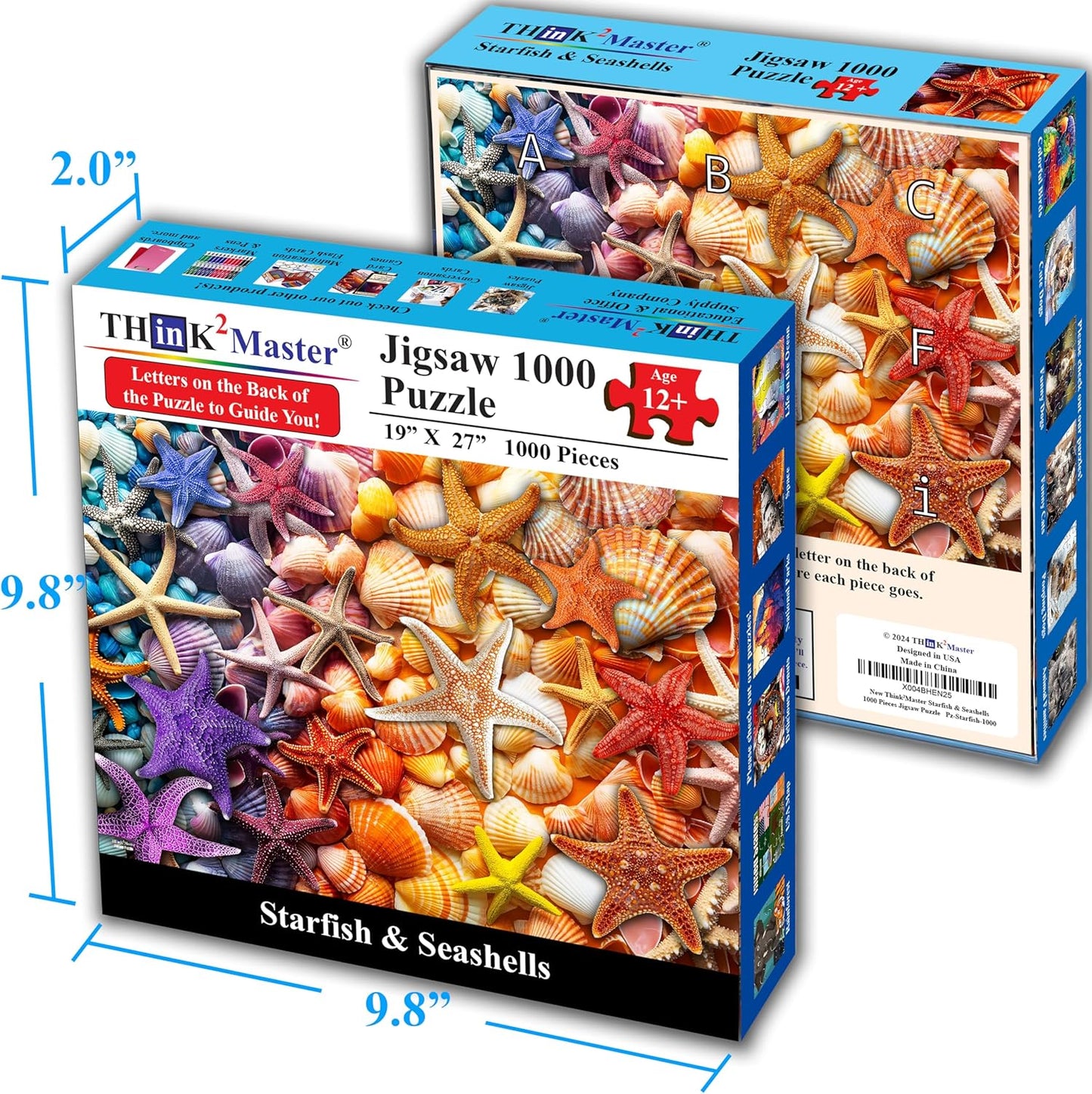 Think2Master Colorful Rainbow of Starfish & Seashells 1000 Pieces Large Format Jigsaw Puzzle for Kids 12+, Teens, Adults & Families. Beautiful Vibrant Illustration Artwork Size: 26.8” X 18.9”